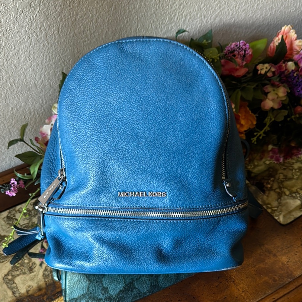 Michael Kors Blue Backpack with Silver Accents